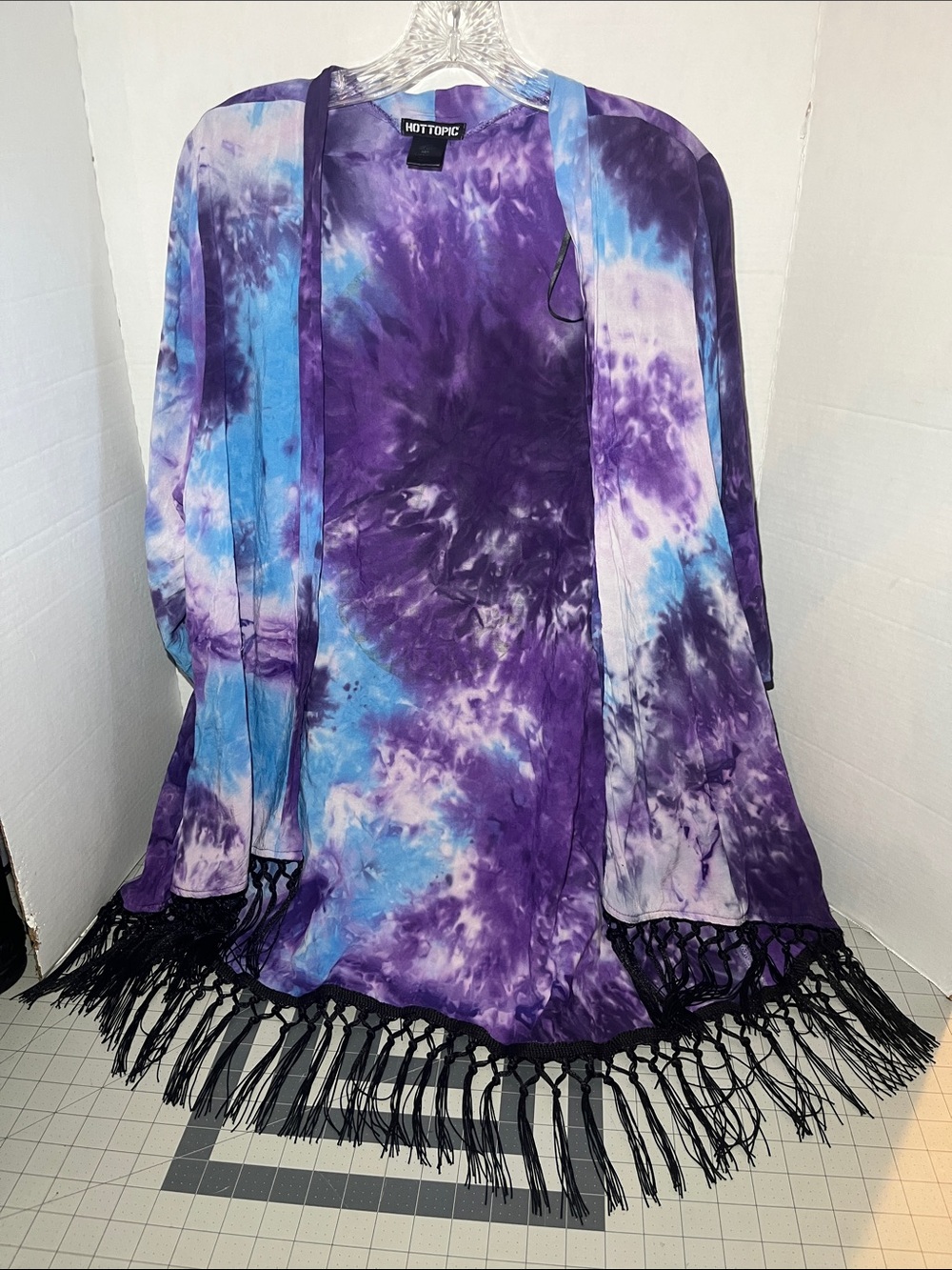 Hot Topic Purple Tie-Dye Fringe Kimono Jacket